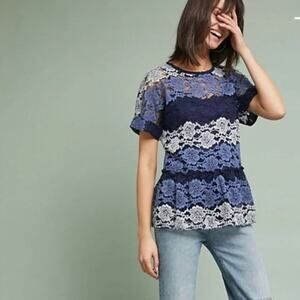 Eva Franco Anthropologie Lace Peplum Floral Top Large